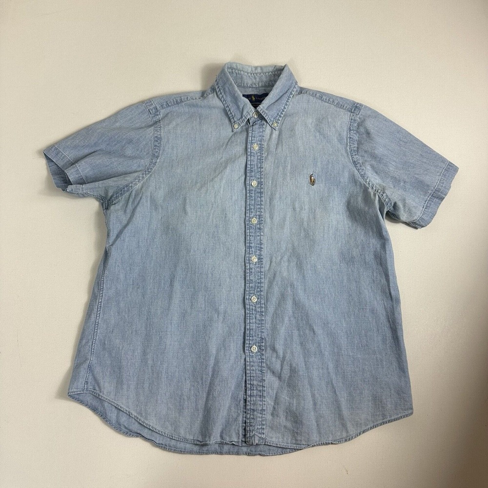 Ralph Lauren Shirt Mens Large Denim Chambray Short Sleeve Button Down Flesh Pony